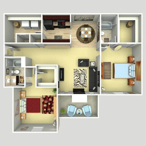 Floor plan for 2 beds, 2 baths, 1240 sqft